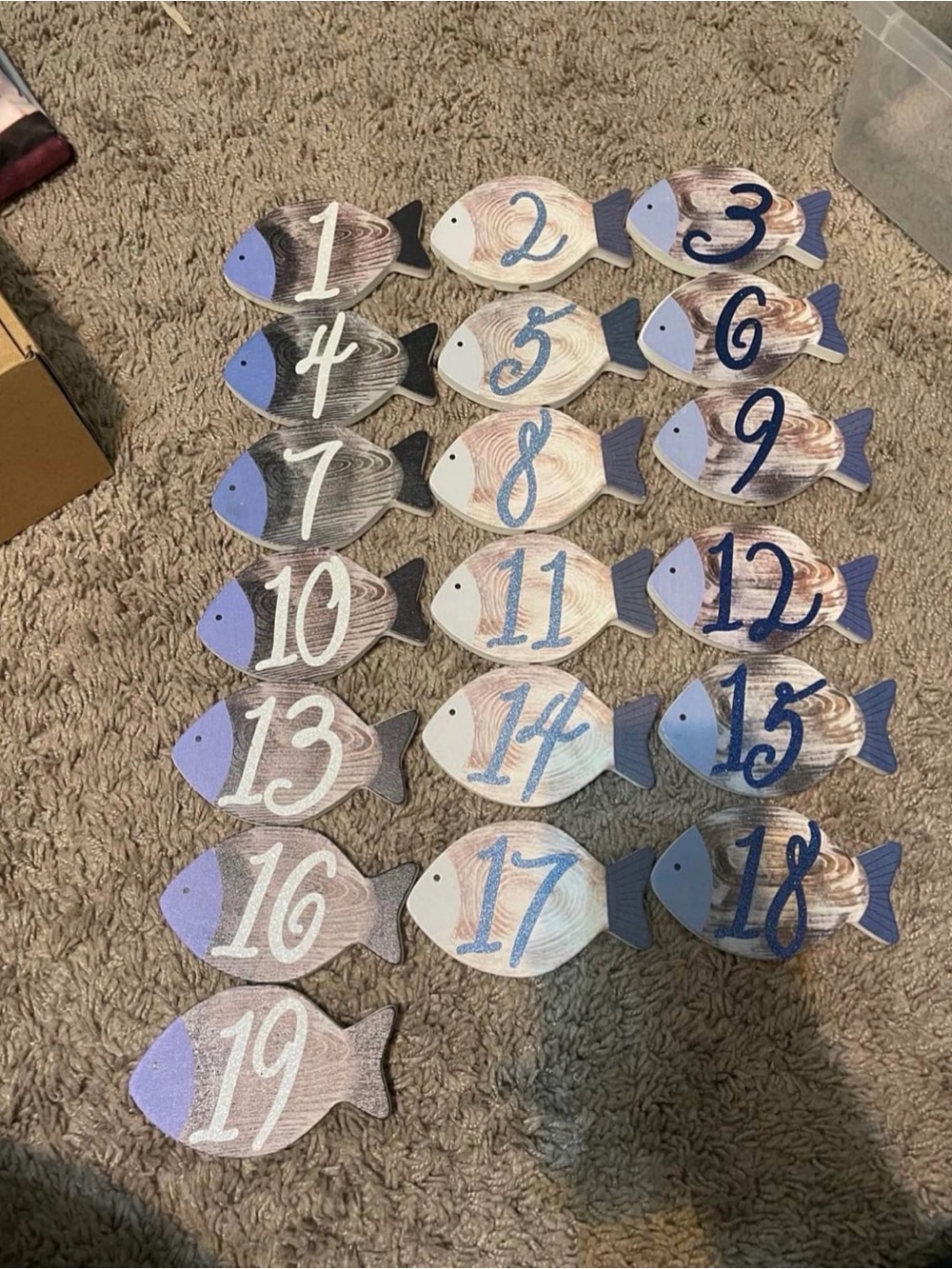Handpainted Wooden Fish Number Set - Coastal Blue & White HOLD FOR TRICIA FBM.